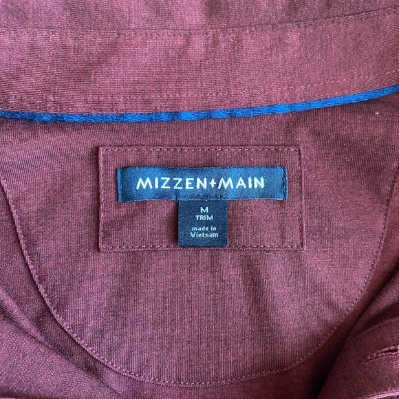 Mizzen + Main Henley Men Long Sleeve Collared Maroon Shirt in Size M Trim - Picture 4 of 9